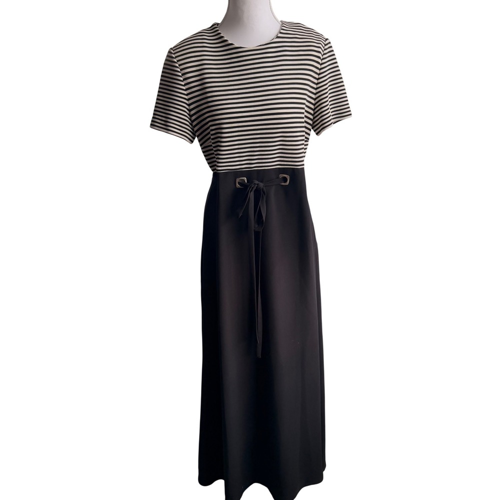 David Warren New York Vintage Striped Maxi Dress Black White Short Sleeve Sz 10